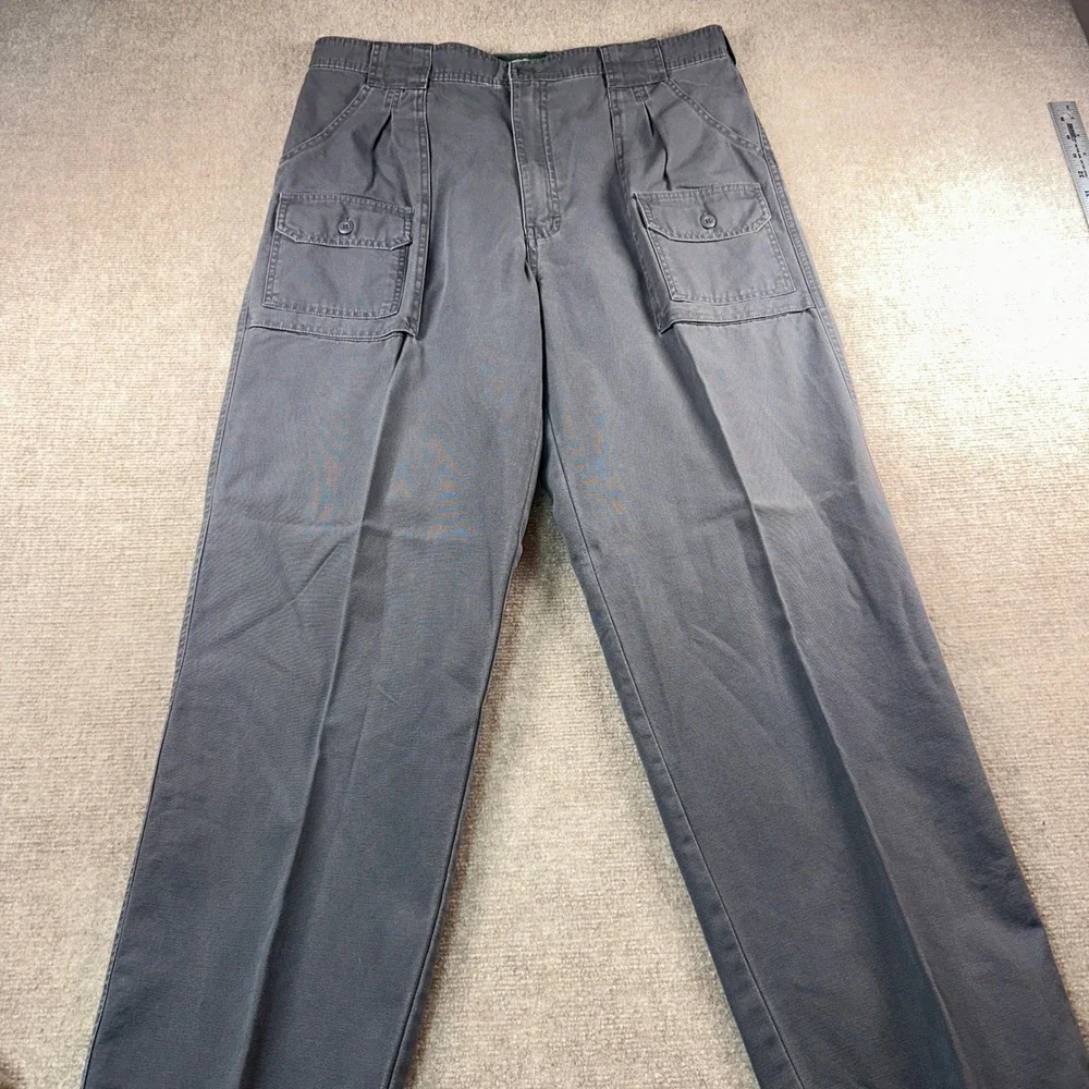 Cabelas Mens 35x30 Gray Cotton Canvas Cargo Pants Pleated Utility Outdoor Gear